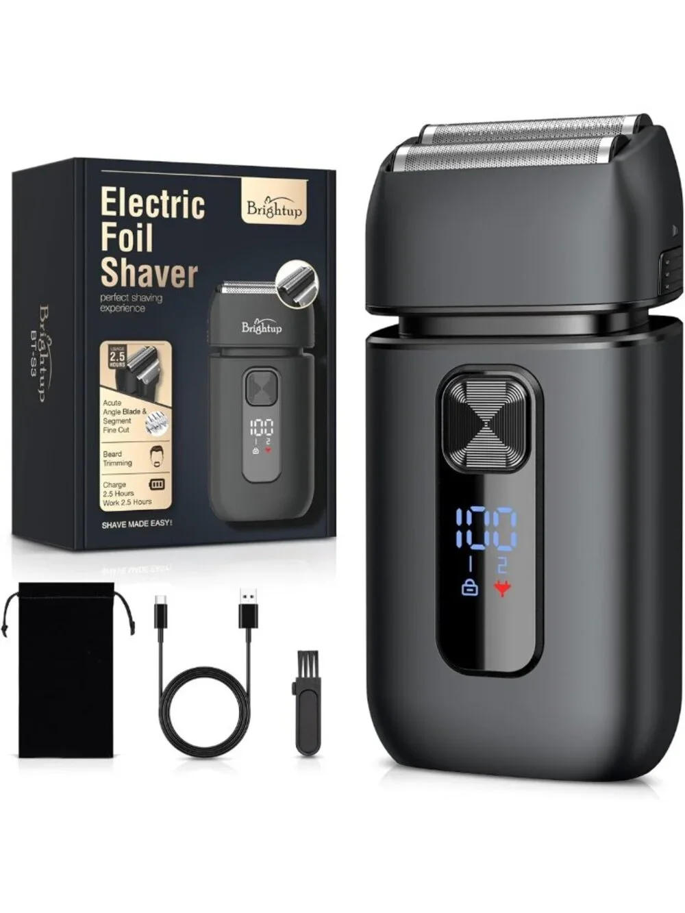 Men's Electric Razor - Foil Shaver, Wet/Dry, 150-Min Runtime, Waterproof, LED